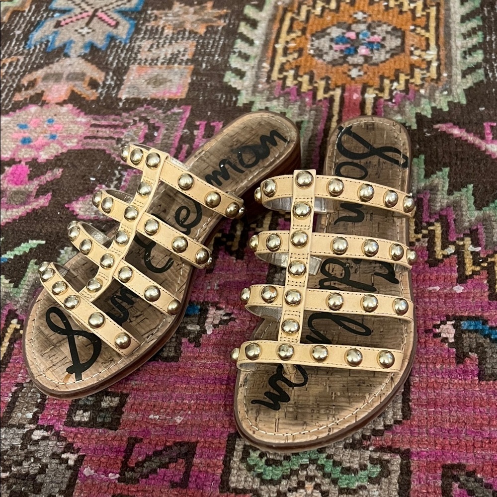 Sam Edelman Gold Studded Multi-Strap Slide Sandals